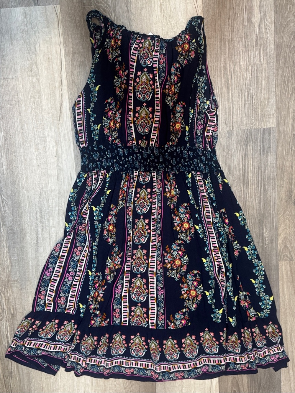 Bila Navy Floral Stripe Sundress with Pink and Green Accents - Picture 7 of 10